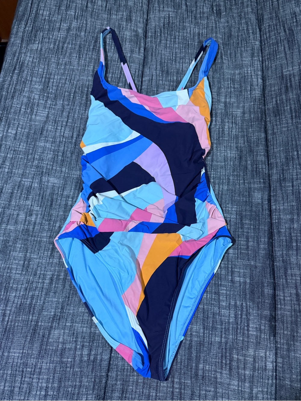 Nautica Striped Swim Bottoms in Light Blue with Pink Trim